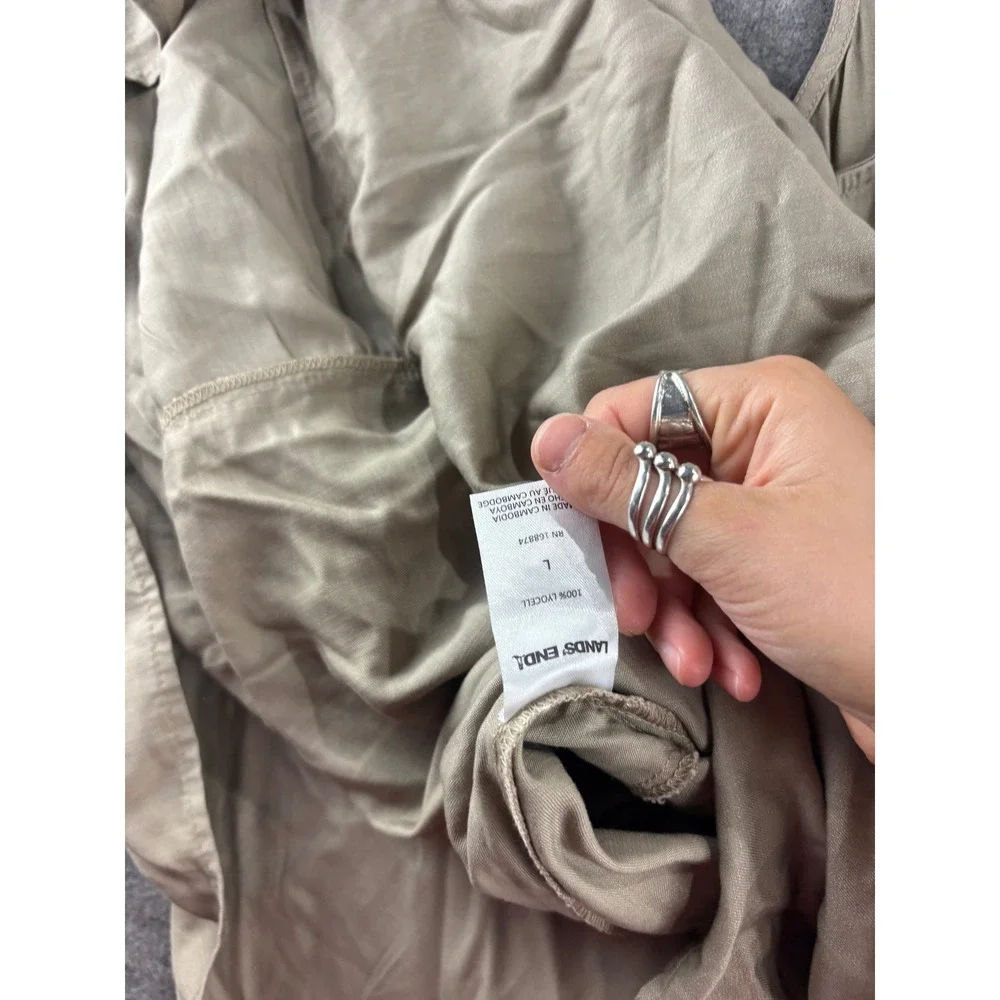 Lands End Womens L Tank Maxi Dress Tiered Drawstring Minimalist Capsule Flowy